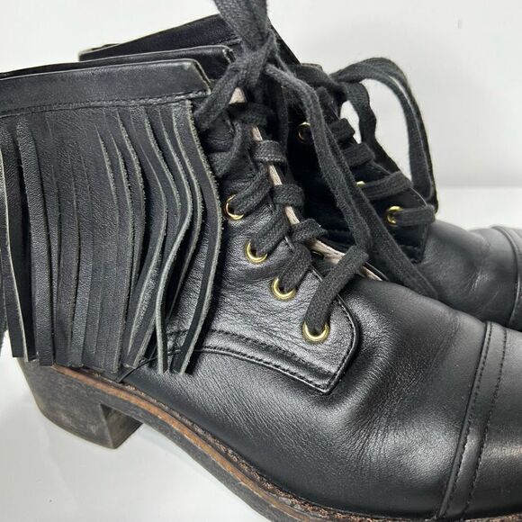 House of Harlow 1960 Black Cutler Leather Fringe Ankle Boots - Picture 5 of 12
